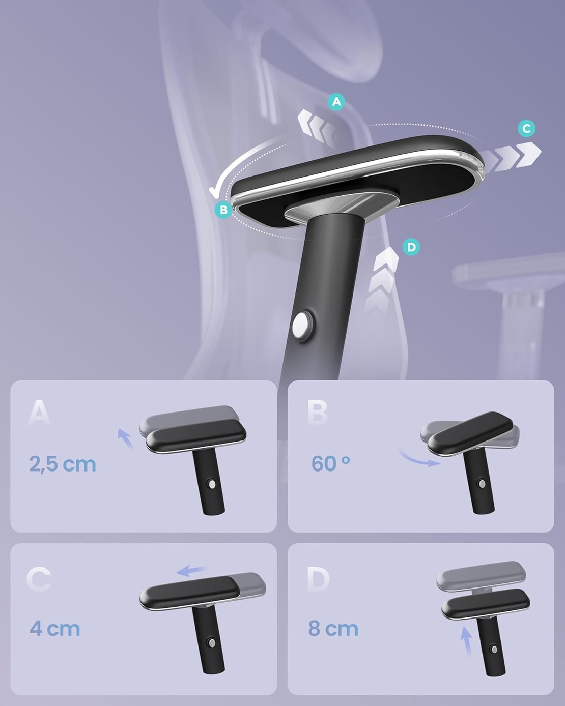 SONGMICS Scaun de birou ergonomic profesional, suport lombar reglabil, tetiera 2D, brate 4D, maxim 150 kg, 70x70x136 cm, negru