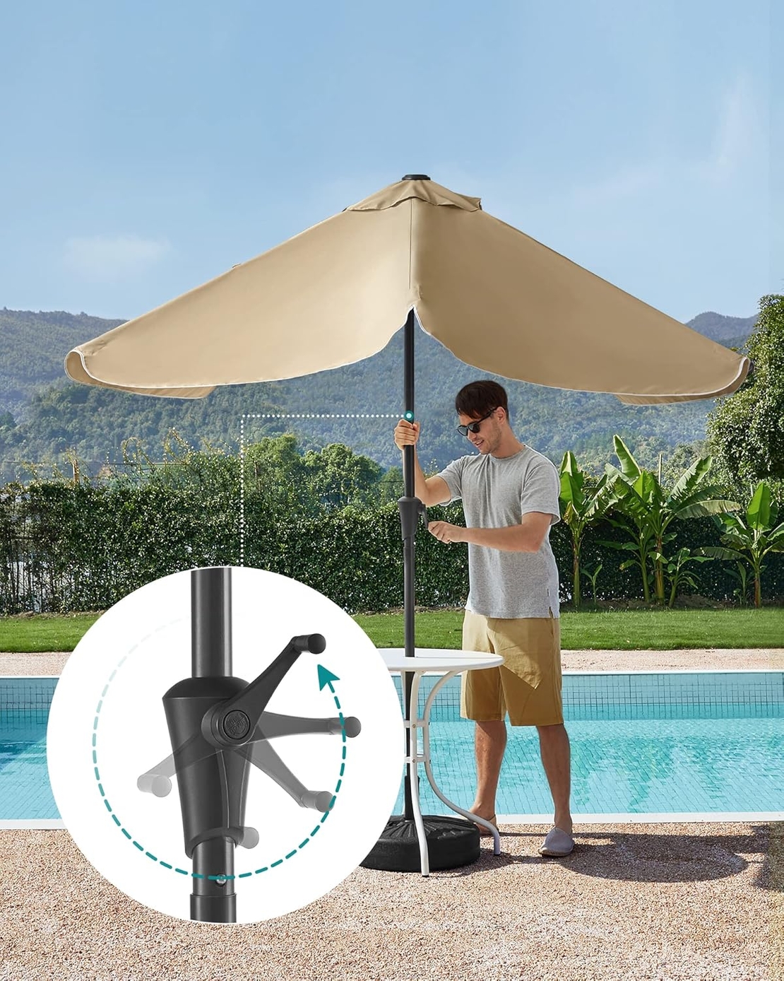 SONGMICS Umbrela de gradina cu manivela, 200x150 cm, UPF 50+, inclinare 30°, structura metalica, maro taupe