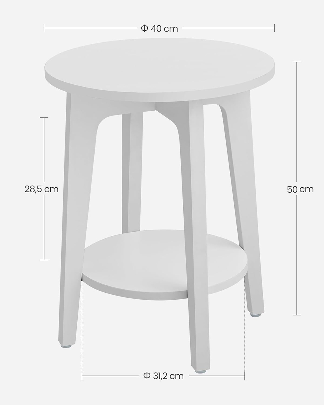 VASAGLE Masuta laterala rotunda cu raft inferior, pentru living sau dormitor, stil modern, 40x40x50 cm, alb