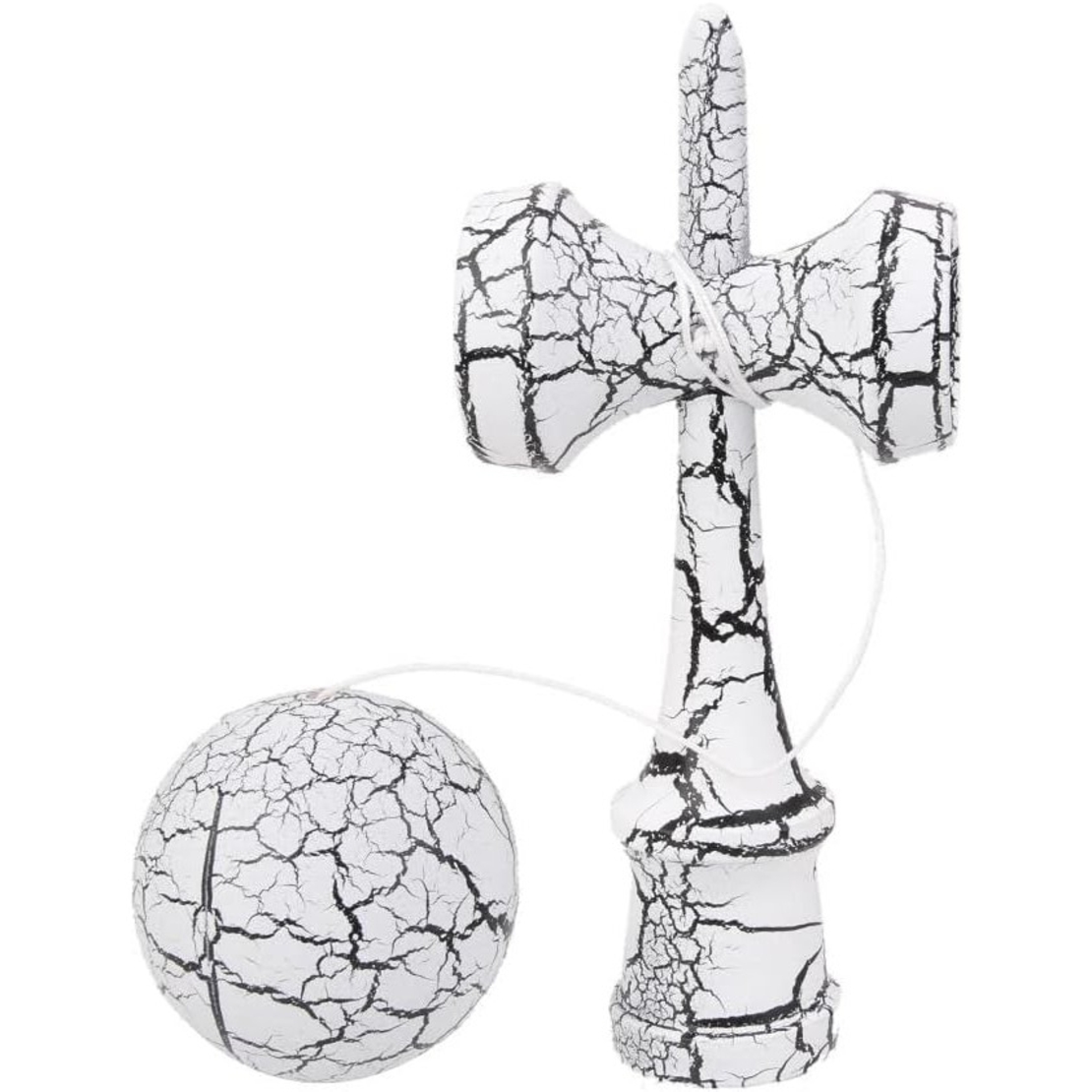 Kendama X Originala, Profesionala, Flippy, Cracked, din Lemn, 18 cm, Alb/Negru