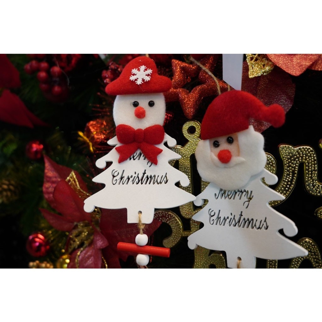 Ornament de brad mos craciun, Flippy, alb, lemn, 20 cm