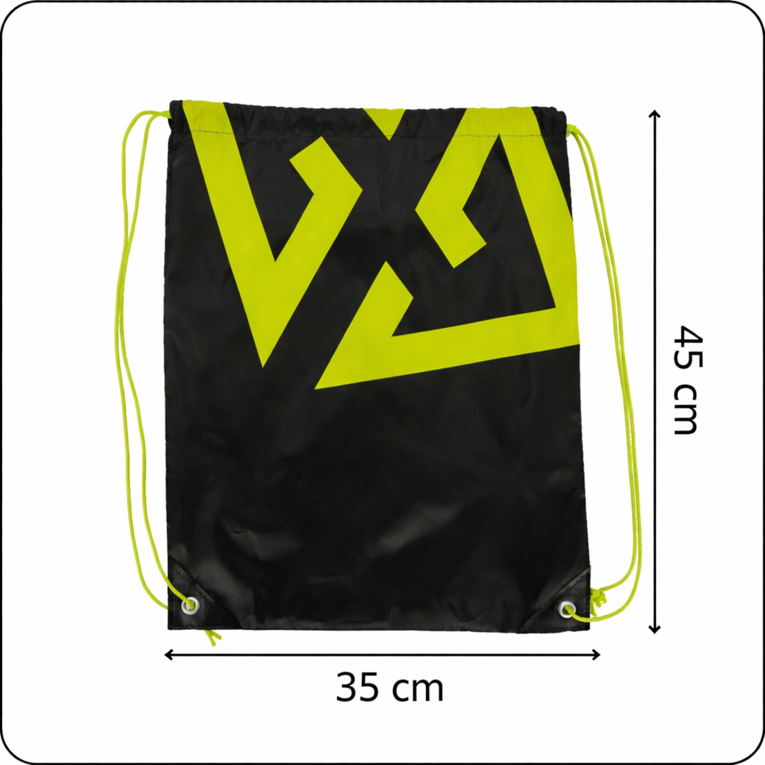 Sac sport tip rucsac cu snur, poliester oxford 210D, 45x35 cm, negru si verde lime