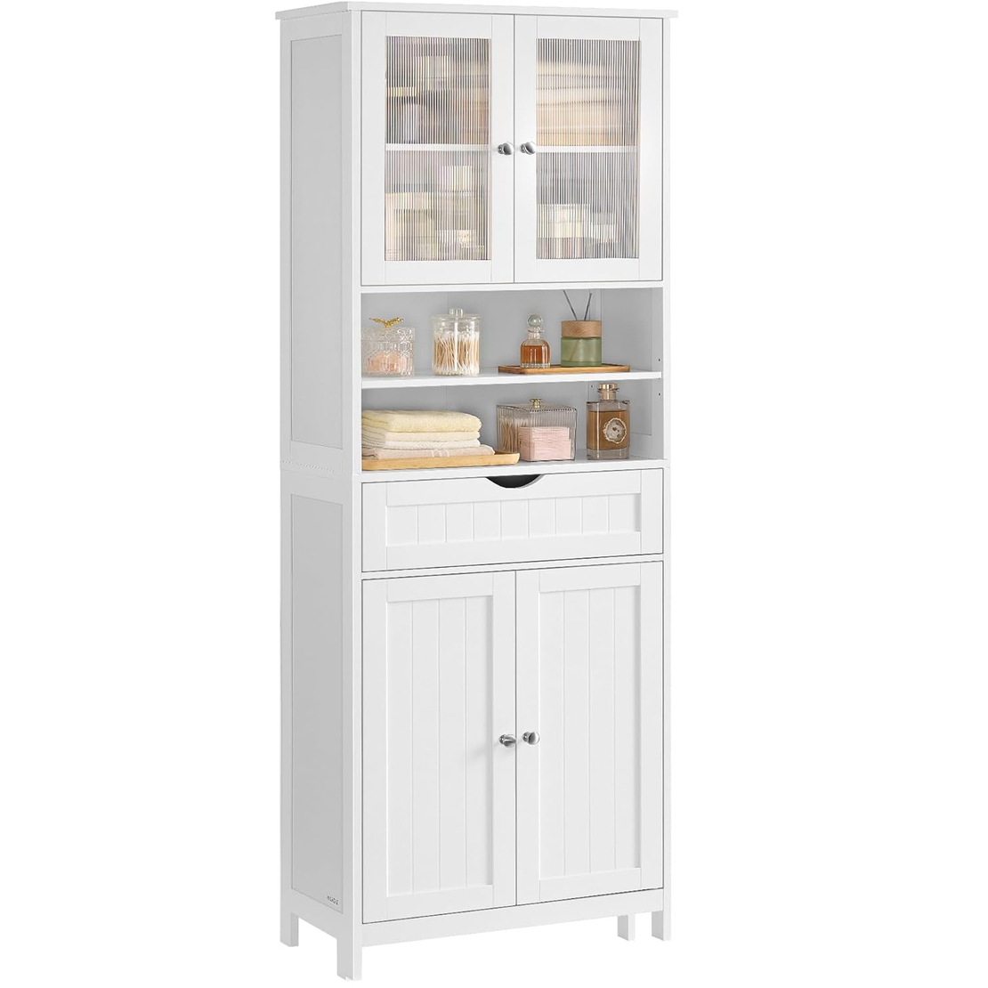 VASAGLE Dulap de baie cu sertar si rafturi reglabile, MDF, 60x30x170 cm, alb