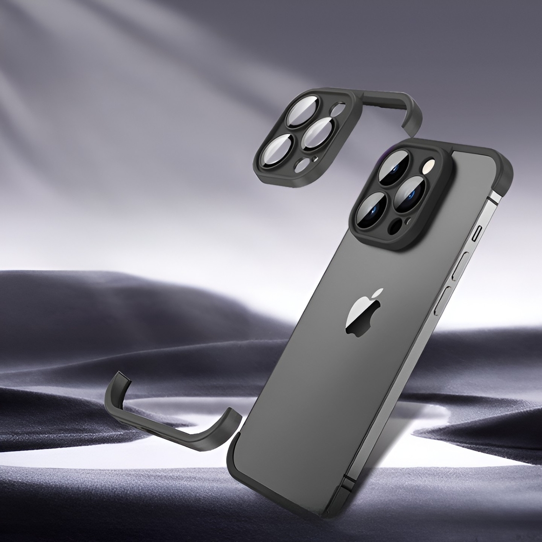 Husa TPU Edgeless Compatibila cu iPhone 15 Pro, Vafy, Protectie pentru Colturi si Camera, Aliaj, Antisoc, Antizgariere, Negru Mat