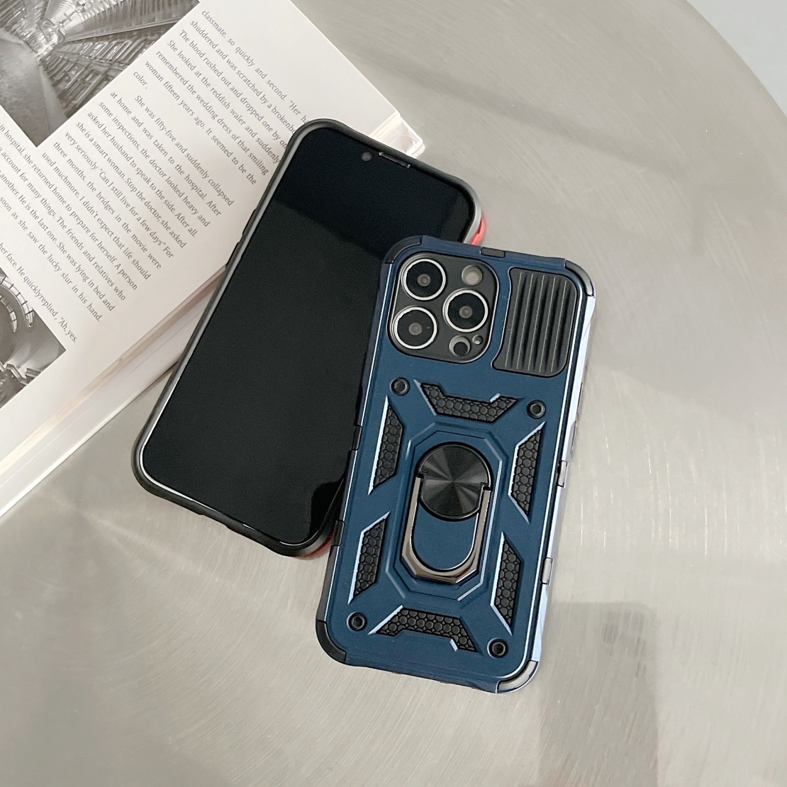 Husa de protectie Vafy compatibila cu Apple iPhone 13 Pro Max Defender Model 4 cu suport,Albastru