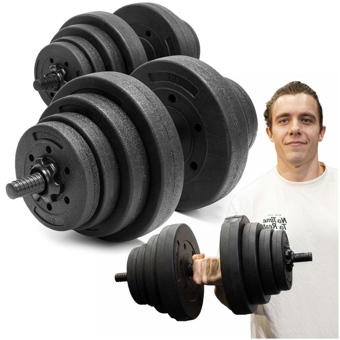 Set gantere reglabile 20 kg (2 x 10 kg), discuri cu invelis PP, negru