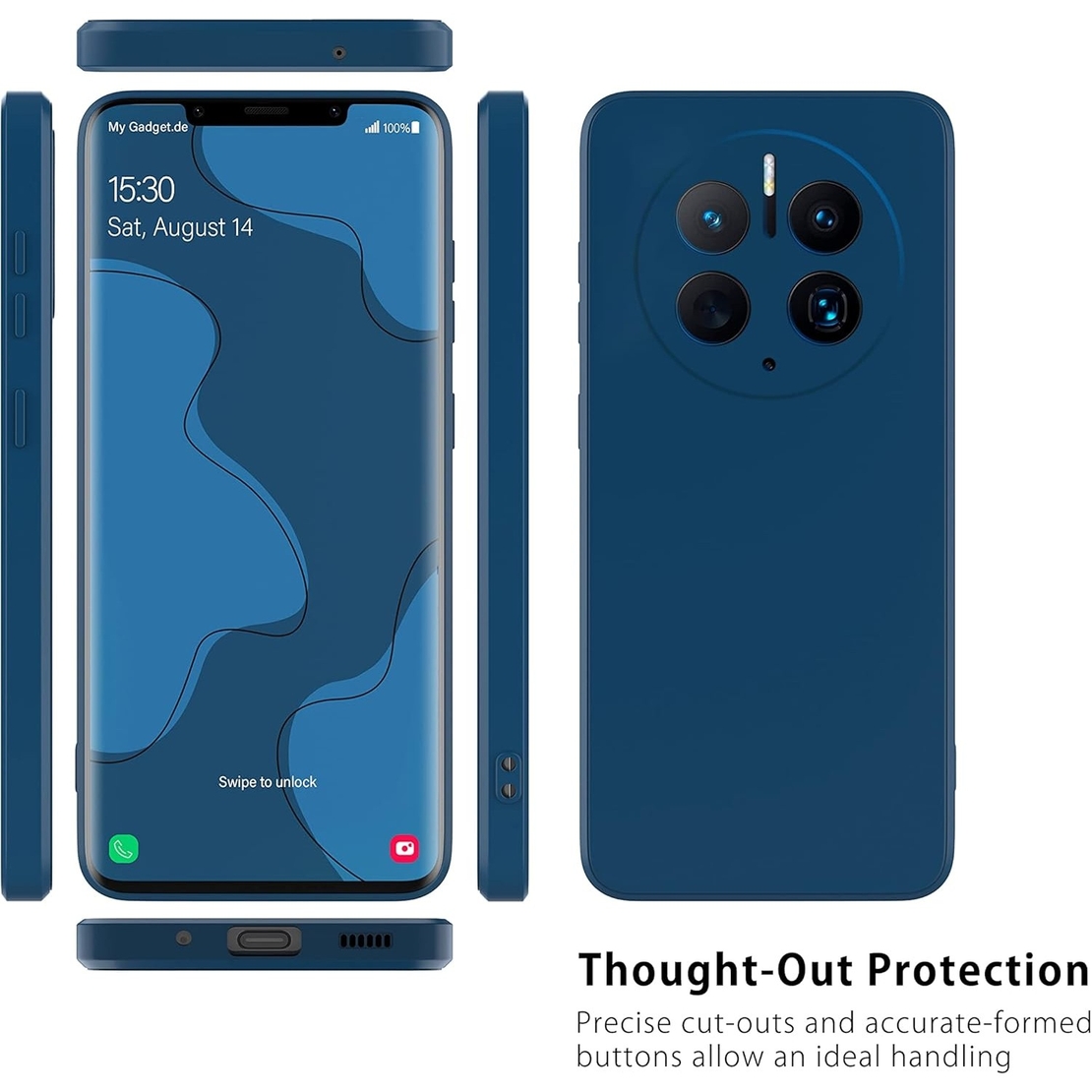 Husa de Protectie, Vafy, pentru Huawei Mate 50 Pro, Liquid Silicone, cu Microfibra pe Interior, Protectie Antisoc, Compatibil Incarcare Wireless, Albastru