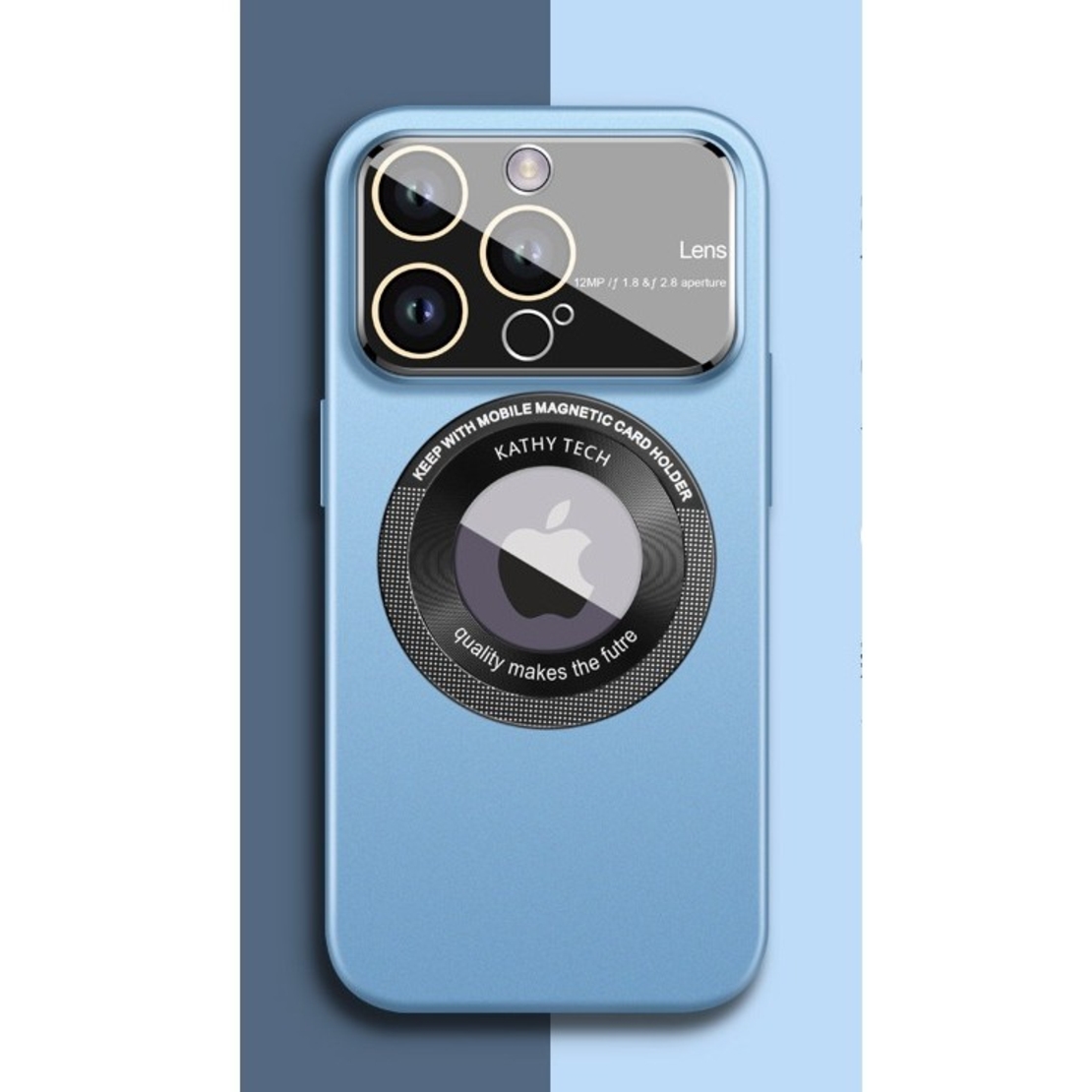 Husa protectie MagSafe Kathy Tech, Vafy, pentru Apple iPhone 12 Pro Max, Dublu Cerc, Albastru Deschis