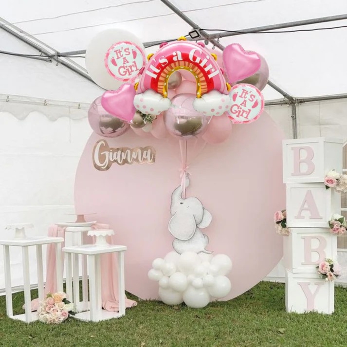 Baloane decorative tematica BABY SHOWER, Vafy, ITS A GIRL, pentru gender reveal, botez, set din 5 bucati, 66 x 91 cm, Roz