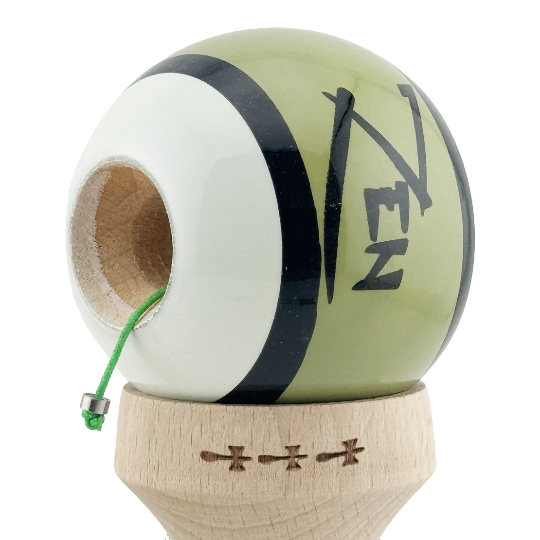 Kendama X Zen Series Originala, Profesionala, Flippy, Cupe Mari KING SIZE V3, Super Sticky, Gaura in Baza, Rulment Metalic, din lemn 18 cm, Ata 62/65 cm, Verde