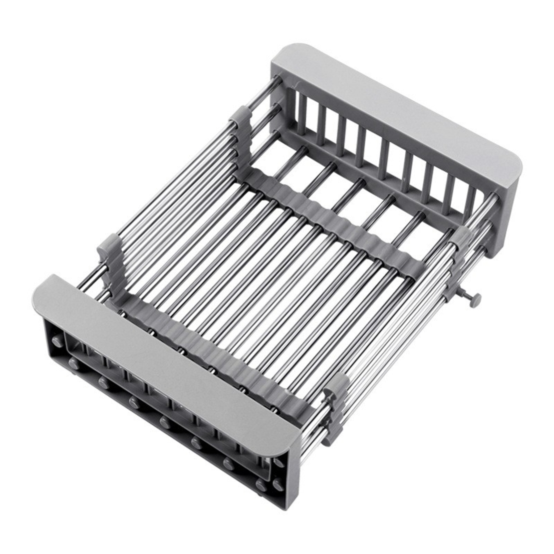 Suport Scurgere Extensibil pentru Bucatarie, Flippy, Uscator Vase din Otel Inoxidabil, Suport Tacamuri si Pahare, Suport pentru Fructe si Legume, 29 x 22 x 9.5 cm Gri