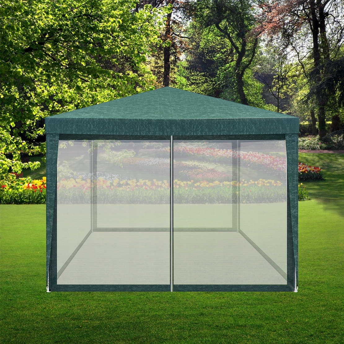 Pavilion cu plasa anti-insecte si fermoar, patrat, 3x3m, Verde