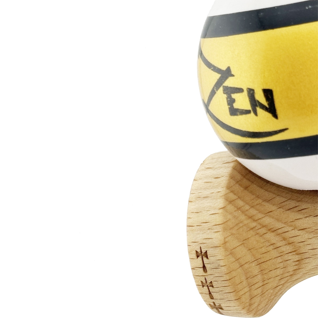 Kendama X ZEN Originala, Profesionala, Flippy, Big Cups V2, Super Sticky Legendary Cupe Mari, Rulment Metalic cu Ata 55 cm, Auriu/Alb