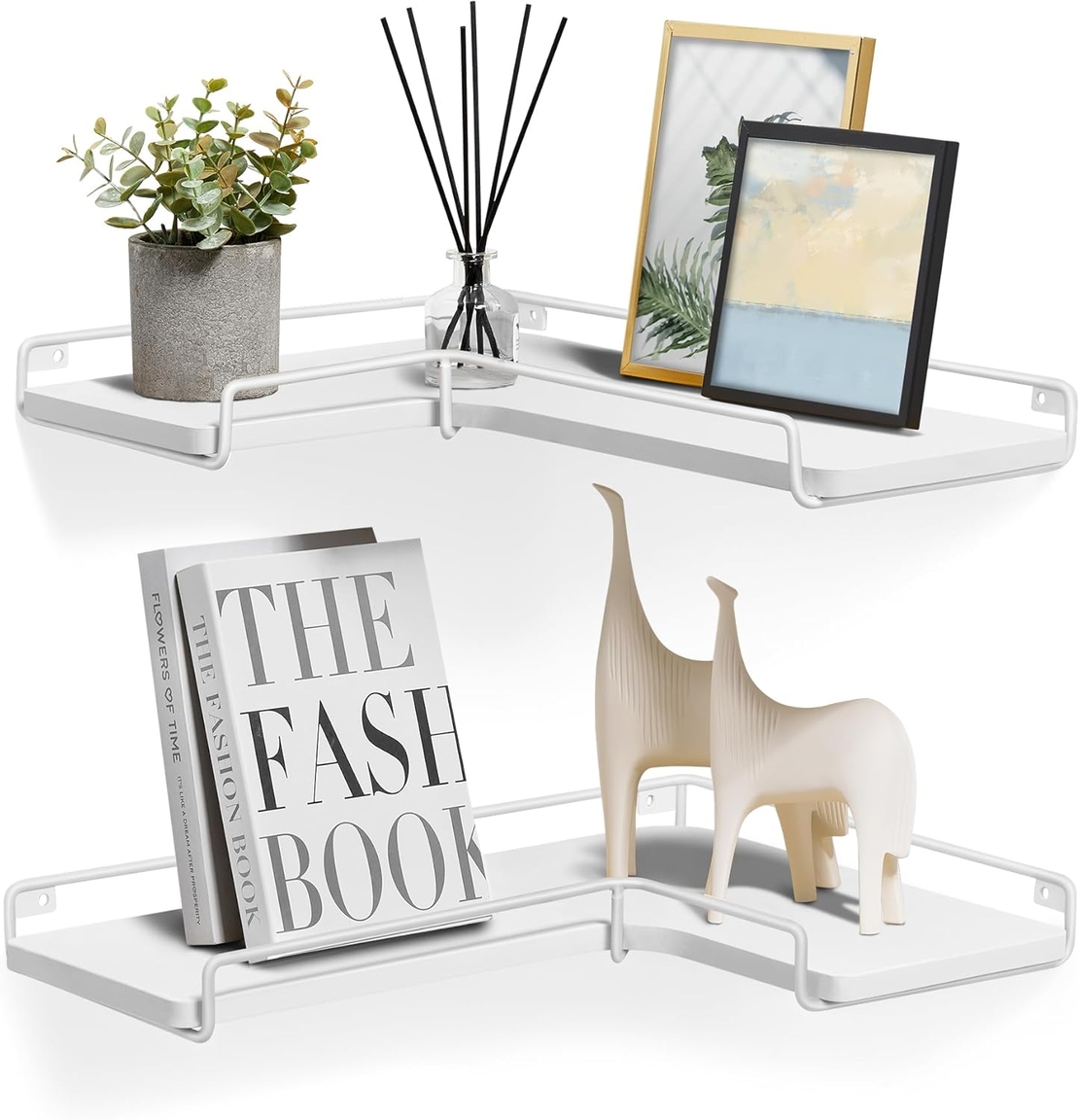 VASAGLE Set de 2 rafturi plutitoare de colt in forma de L, stil industrial, 40x29x14cm, alb