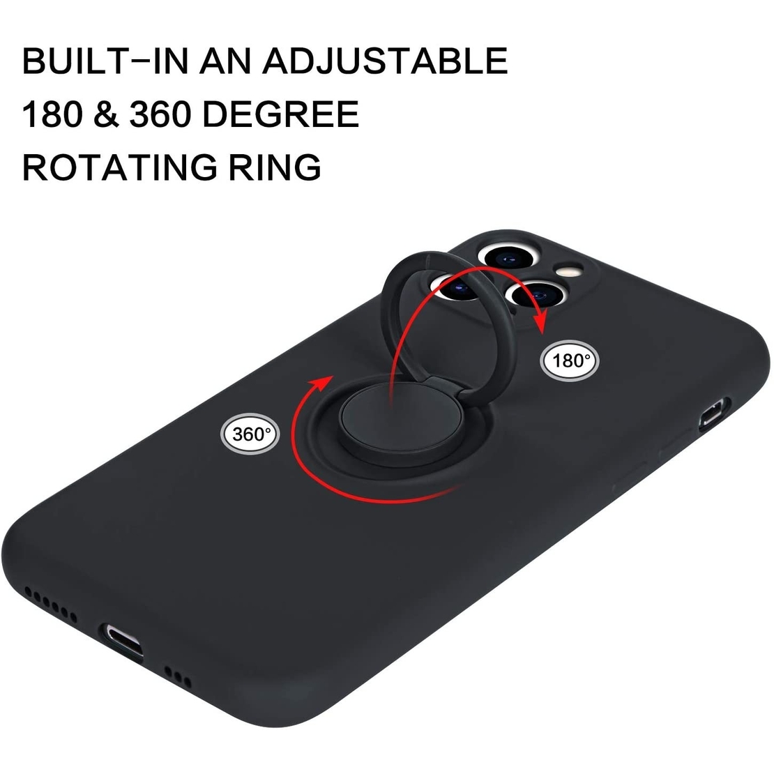 Husa protectie Vafy compatibila cu Apple iPhone 11 Pro Liquid Silicone Ring cu suport rotativ Negru
