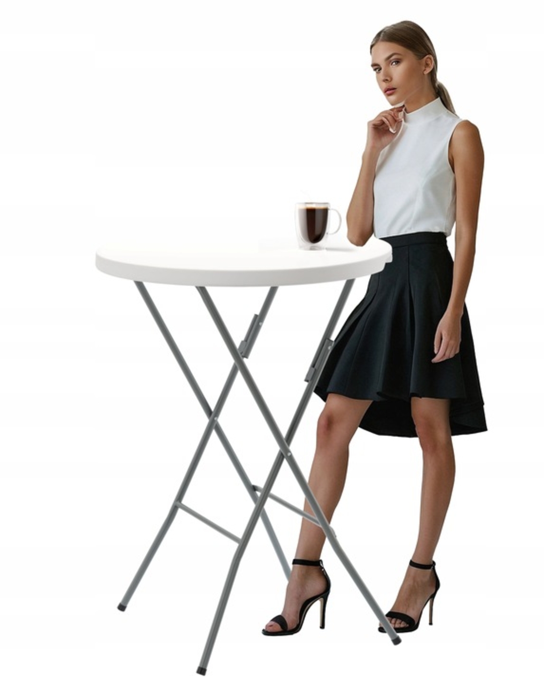 Masa de gradina pliabila, 80 cm, alb – cadru din otel, blat HDPE rezistent la intemperii, usor de transportat