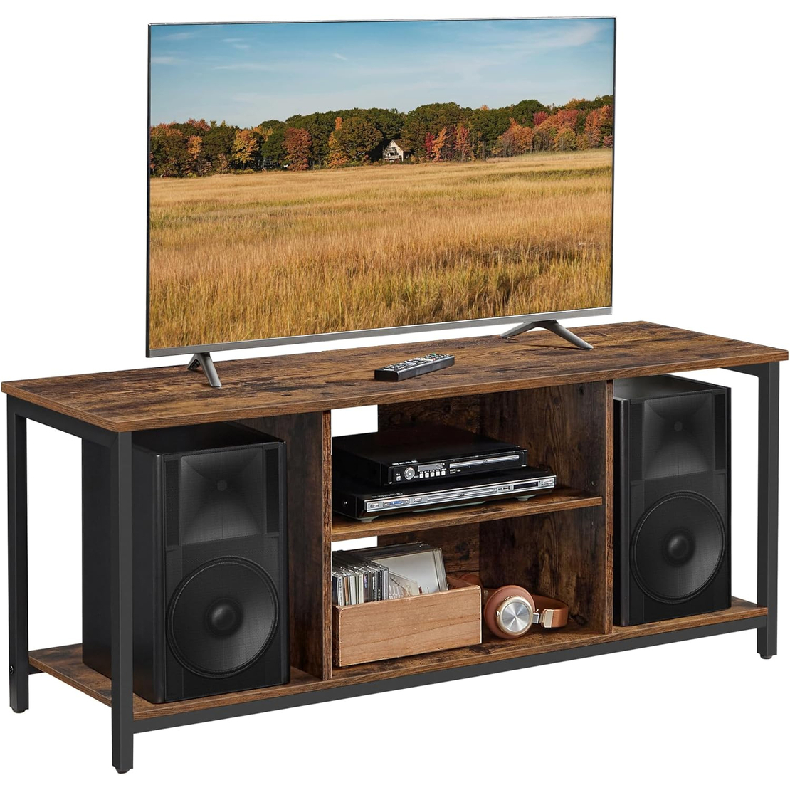 VASAGLE Comoda TV pentru televizor pana la 60 inch, stil industrial, 120x40x50 cm, maro rustic