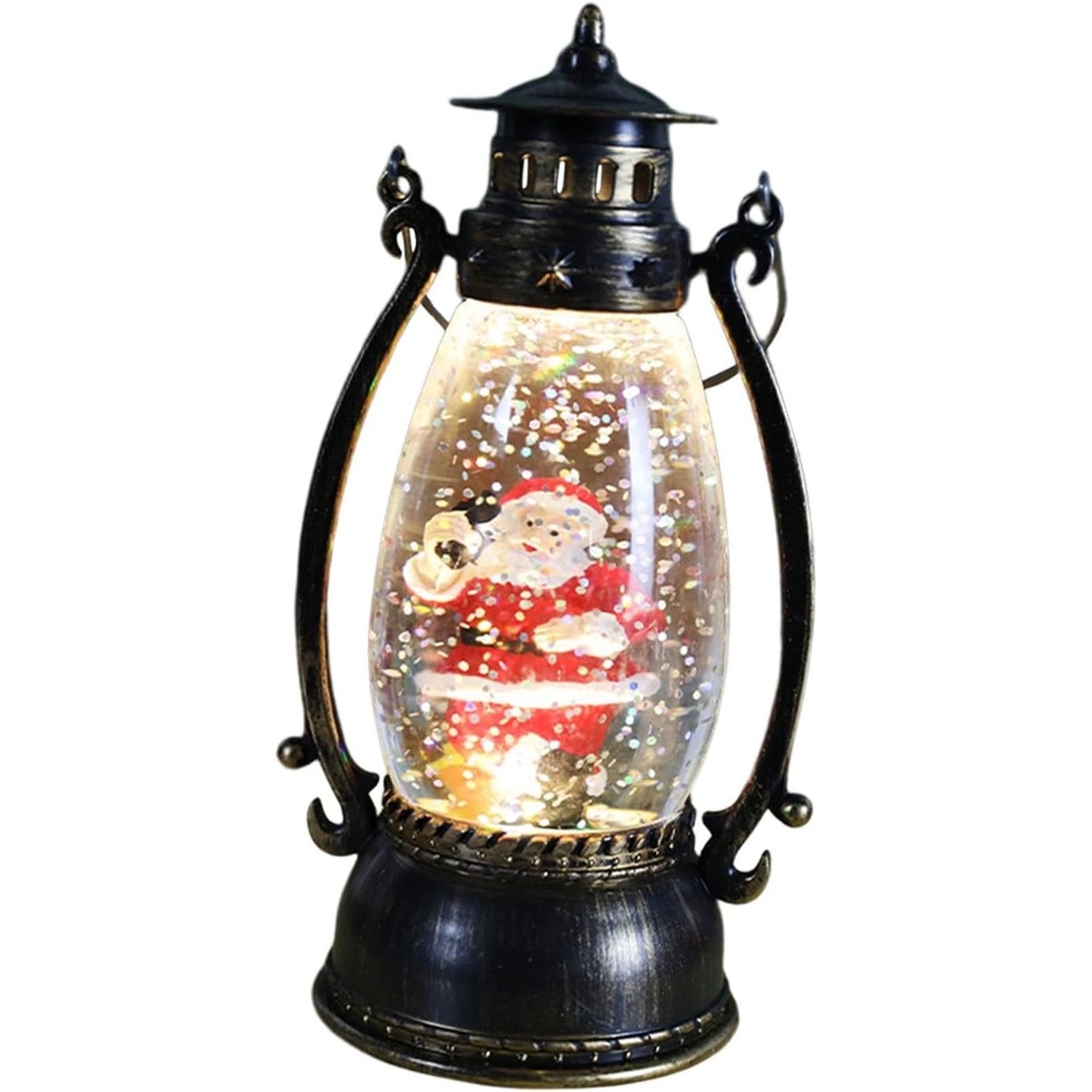 Decoratiune Luminoasa, Flippy, Felinar de Craciun, cu Lumina LED, Ornament Model Lampa cu Ulei Mos Craciun, cu Maner, 14x7x6 cm, Negru