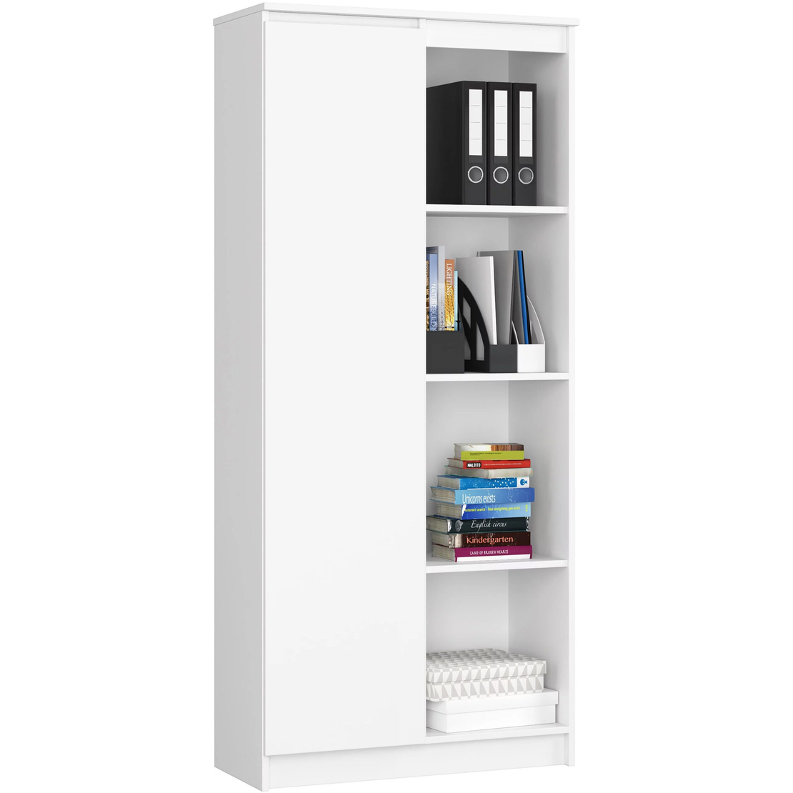 Dulap cu usa si 8 etajere, PAL laminat 16 mm, 80x35x180 cm, alb