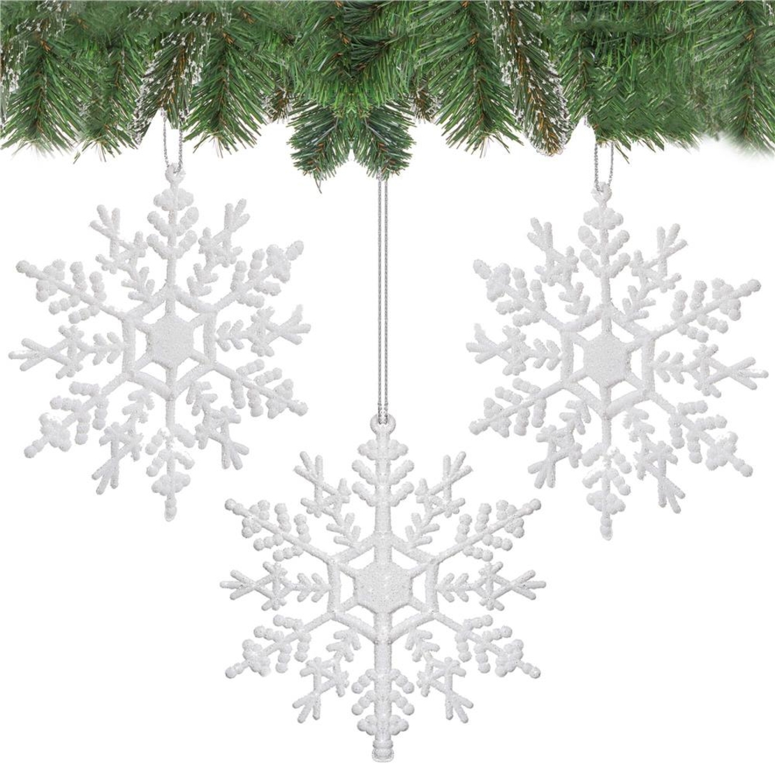 Decoratiune brad fulg de zapada, set 3 bucati, 12cm, alb