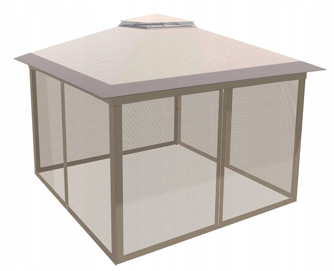 Cort pavilion de gradina tip pergola, automat pop-up, 300×300 cm, cu 4 pereti laterali cu plasa, impermeabil cu rezistenta UV, bej