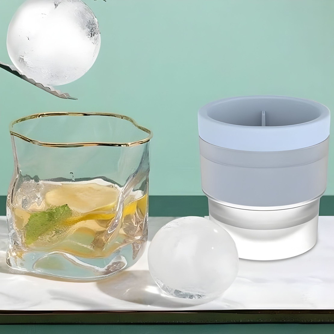 Forma pentru Gheata, Vafy, Sfera XL 6 cm, Silicon Alimentar Premium, Reutilizabila, Topire Lenta pentru Whiskey si Cocktail, Design Stackable, Albastru