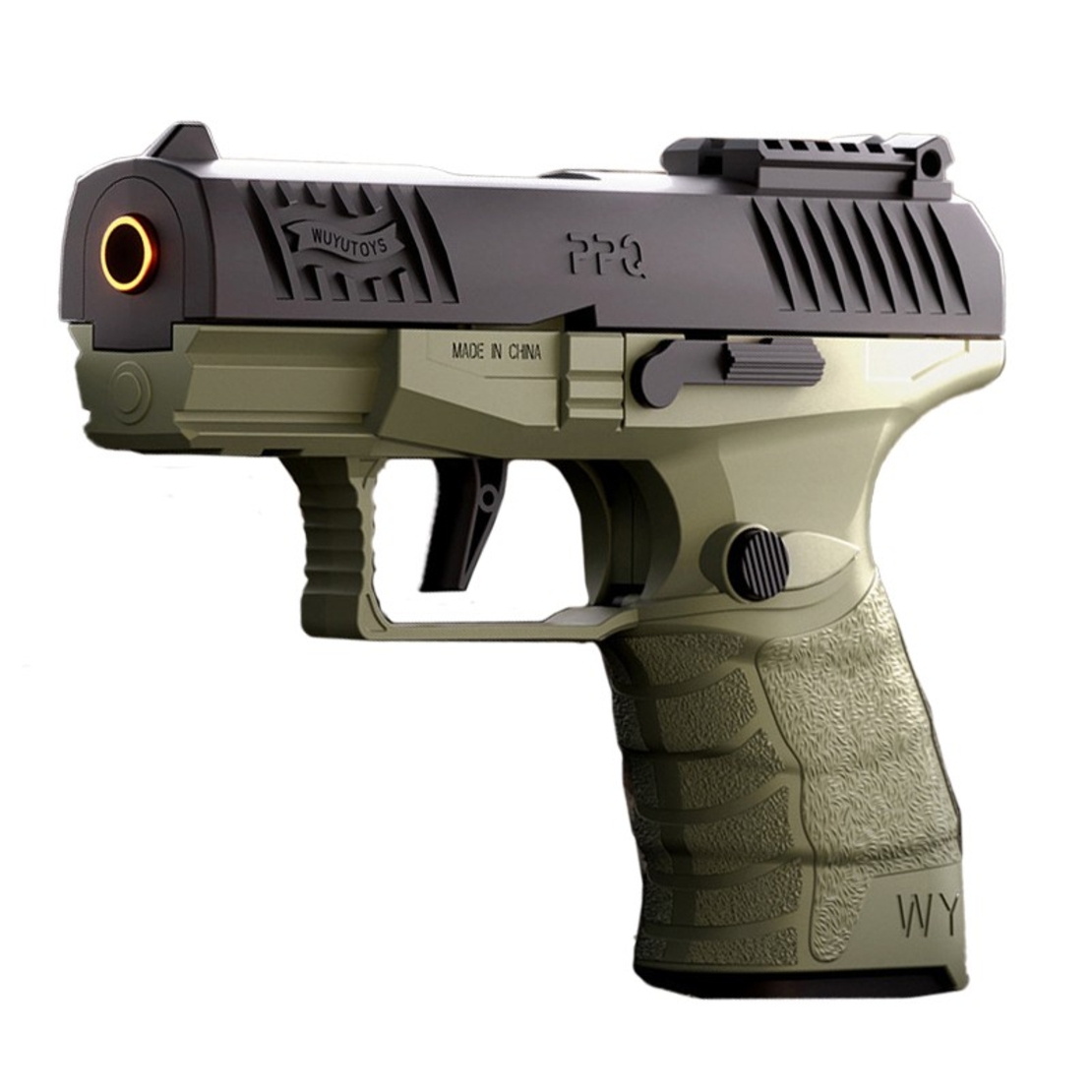 Pistol de jucarie GX4 cu Ejectie, Vafy, de Explozie de buzunar, Makara BLOWBACK, Gloante Moi pentru Copii, 15 x 13 x 3.5 cm, Negru Verde deschis