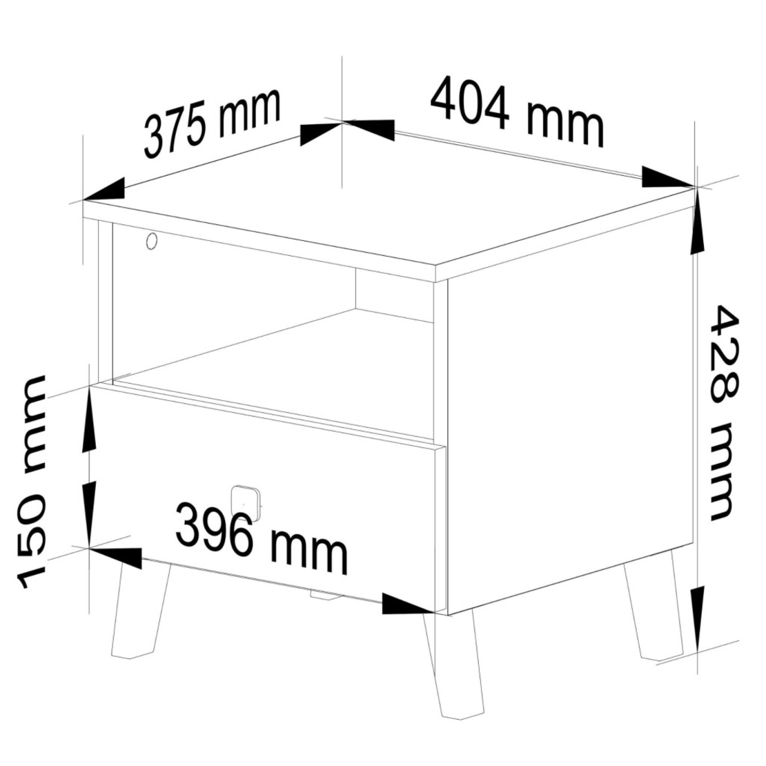 Comoda MOBI K01 cu sertar si raft deschis, PAL laminat 16 mm, 40x37x43 cm, alb si negru