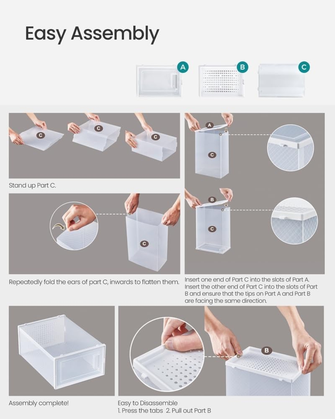SONGMICS Organizator pantofi cutii stivuibile, cu usa transparenta, plastic, 8 module de 33x23x14 cm, alb