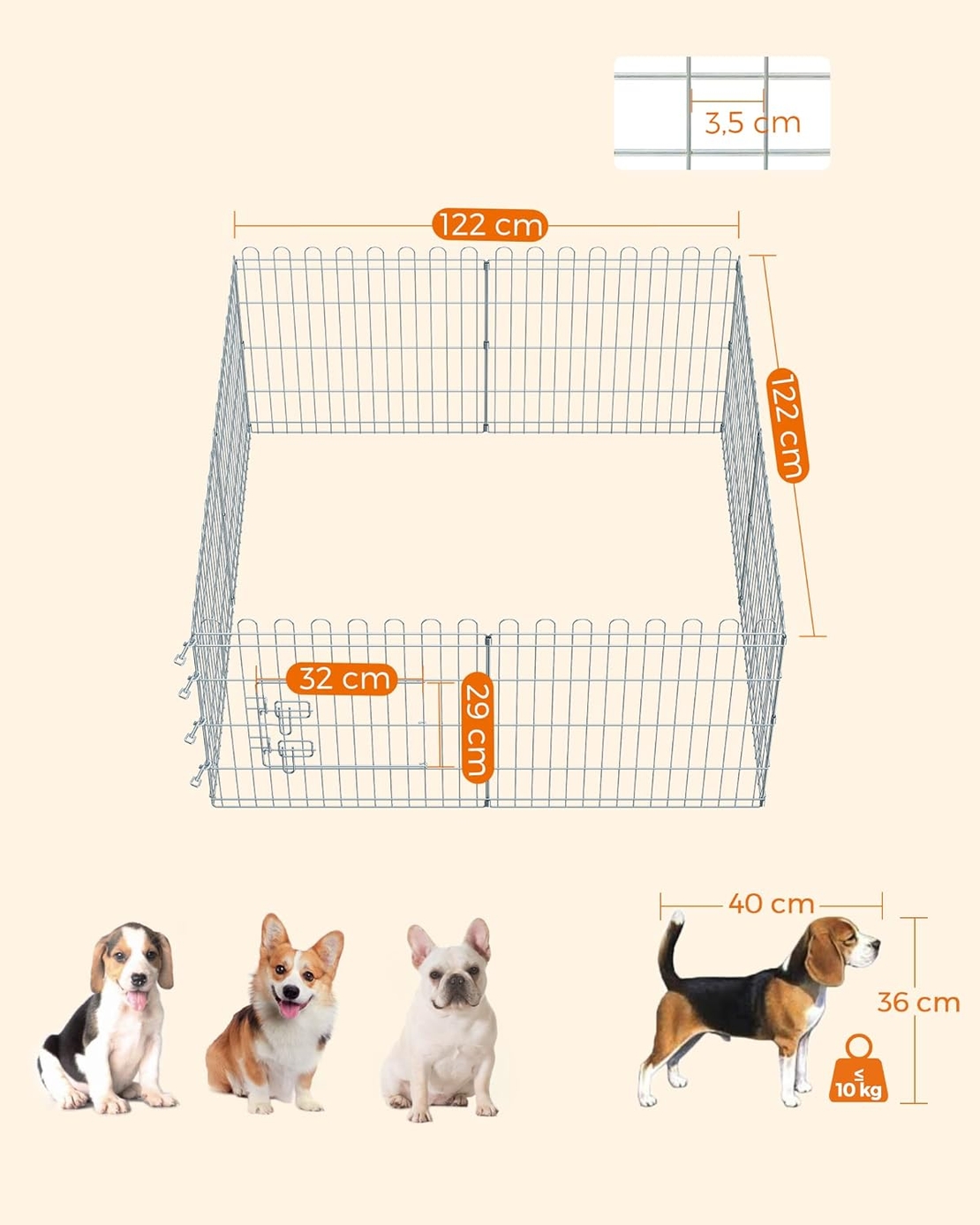 FEANDREA Tarc pliabil din otel pentru animale 8 panouri, modular patrat sau octogon, 159x159x61 cm, argintiu
