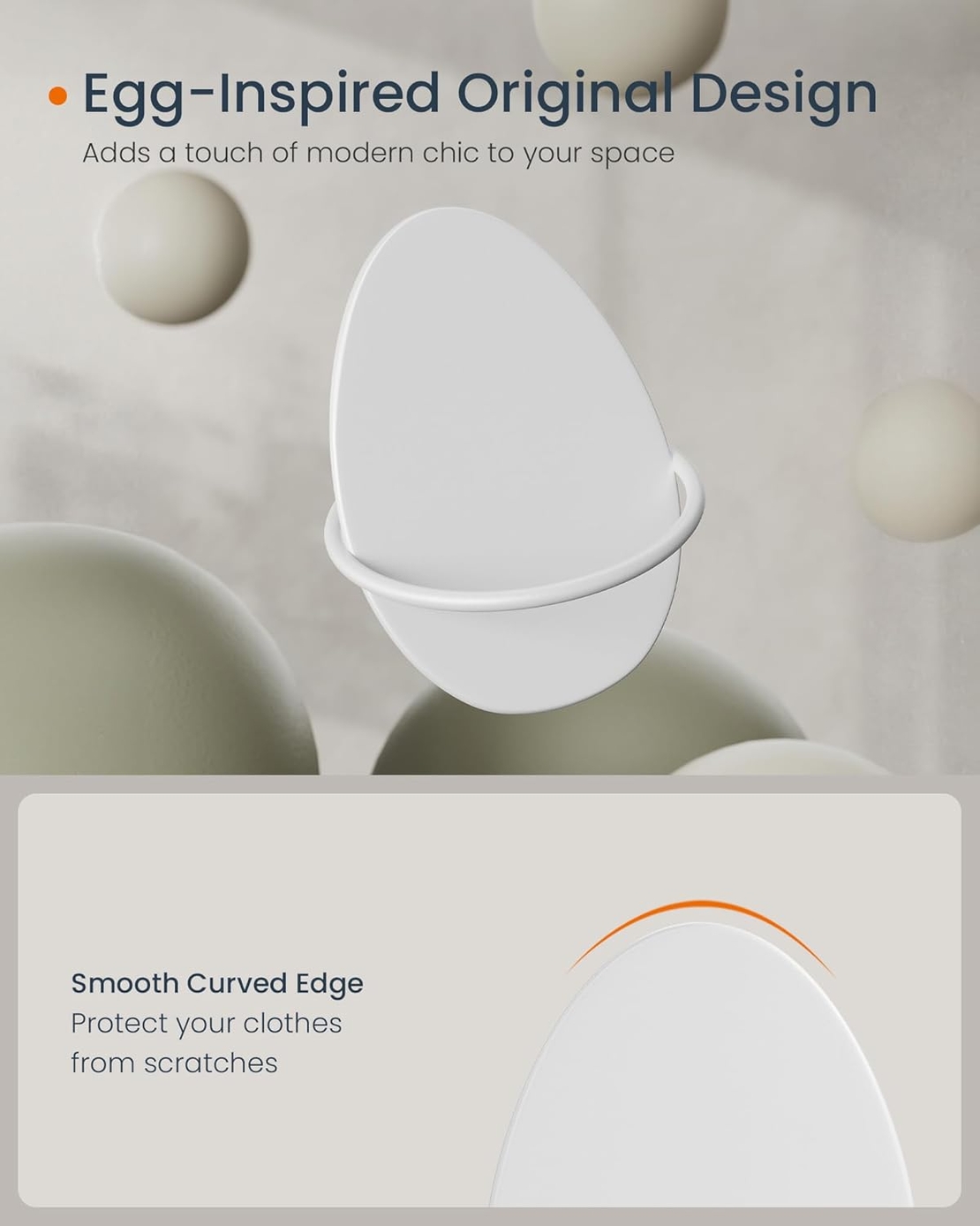SONGMICS Set 4 carlige perete, design oval din otel, 5 kg per carlig, 9x5x7 cm, alb perlat