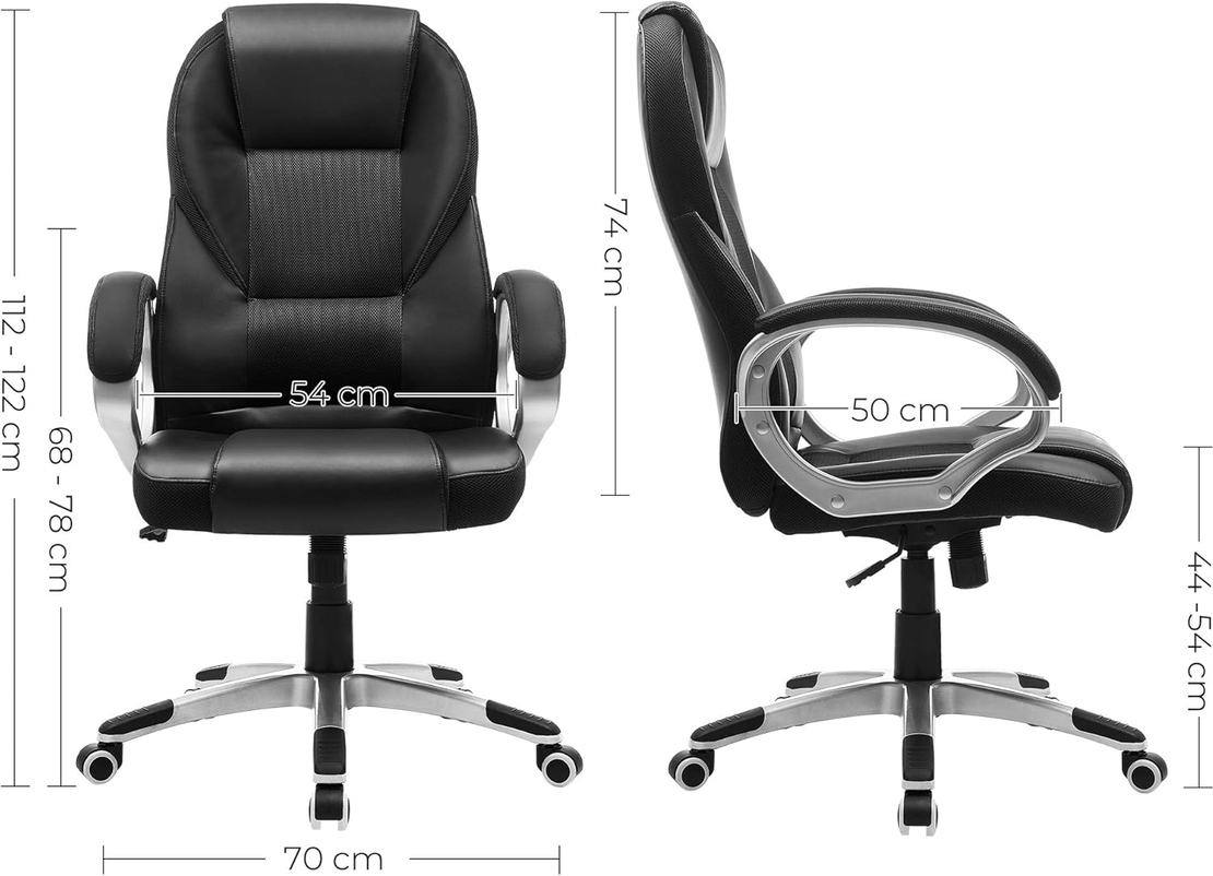 SONGMICS Scaun de birou ergonomic, reglabil pe inaltime, functie balans, tapitat piele sintetica, 54x50x122 cm, nergu