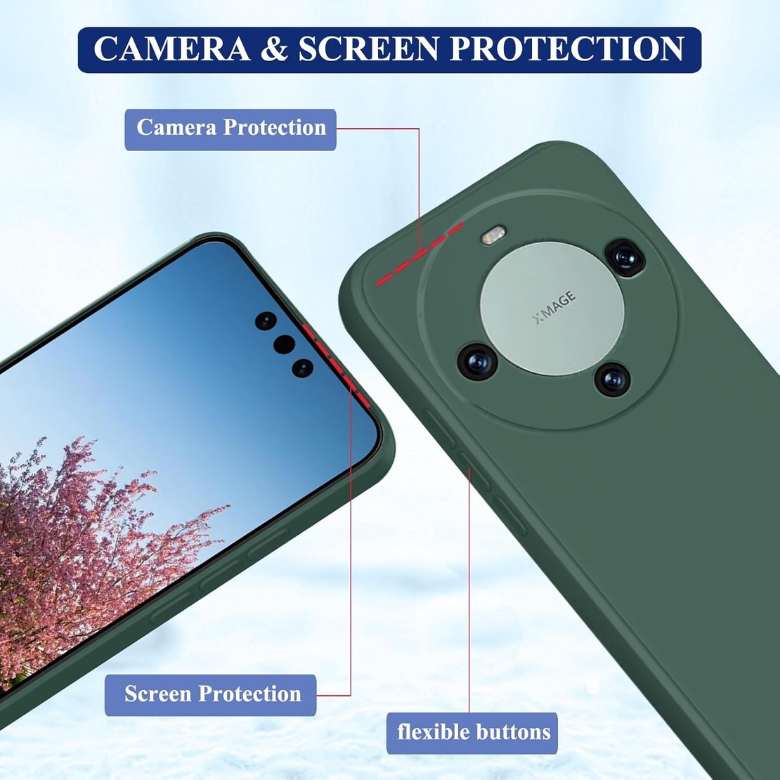 Husa de Protectie, Vafy, pentru Huawei Mate 60 Pro, Liquid Silicone, cu Microfibra pe Interior, Protectie Antisoc, Compatibil Incarcare Wireless, Verde