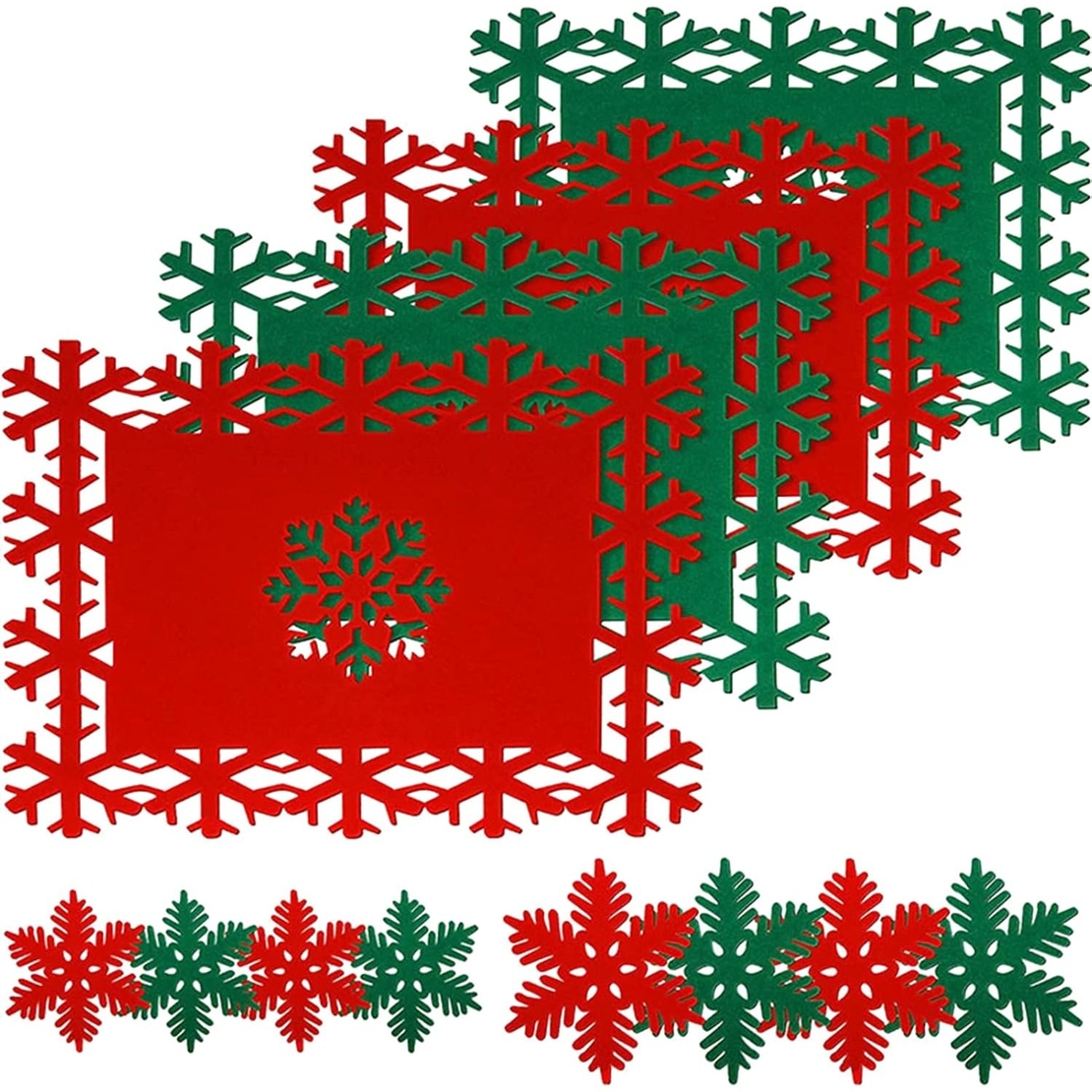 Set 12 Servete pentru Masa si Suporturi de Pahare/Tacamuri, Flippy, 4 Servete 25x35 cm, 4 Suporturi de 13x15 cm, 4 Suporturi de 9.3x10.5 cm, Verde-Rosu