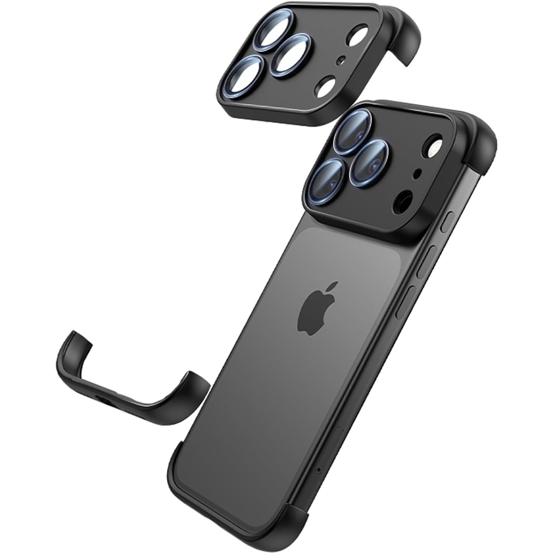Carcasa de Telefon, Vafy, Compatibila Apple iPhone 17 Pro, Fara Rama, doar Colturi si Camera, din Metal, Grosime 0.1 mm, Negru