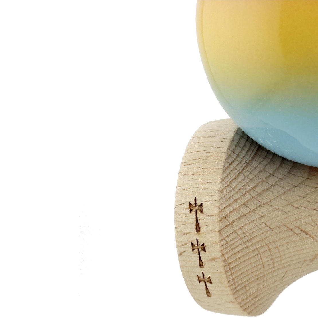 Kendama X Originala, Profesionala, Flippy, Big Cups V2, Super Sticky cu Cupe Mari, din lemn 18 cm, Rulment Metalic cu Ata 55 cm, Roz/Galben/Albastru