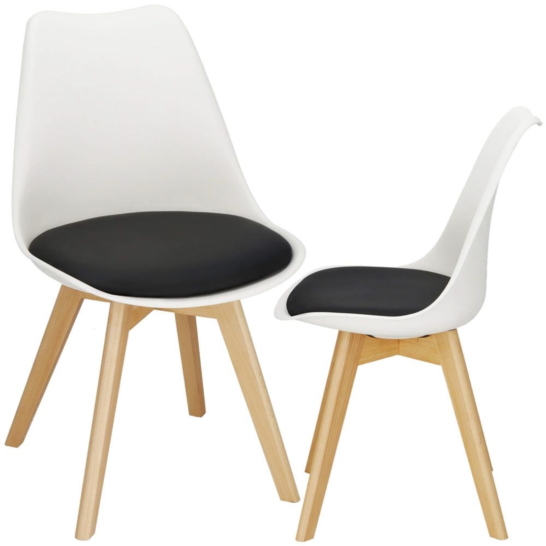 Set 4 scaune dining Verdhe pentru bucatarie cu perna tapitata cu piele ecologica, 44x82cm, alb negru
