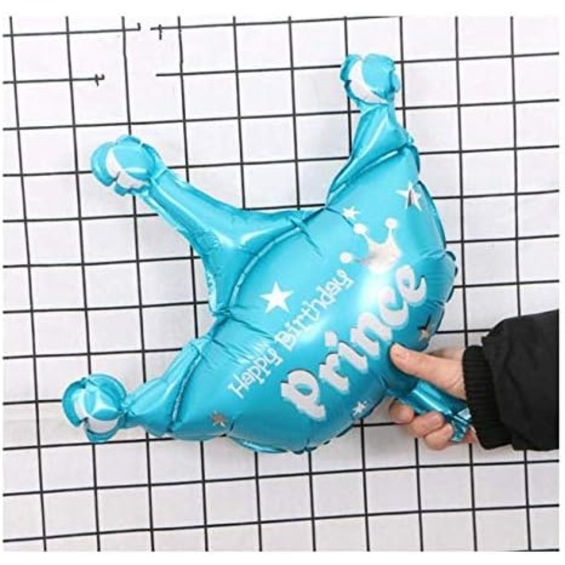 Balon din Folie Metalizata, Vafy, Mini Figurine, Model Coroana de Print, Tematica Aniversare, 42x38 cm, Ambalaj Individual, Pai Inclus, Umflare cu Aer sau Heliu, Albastru