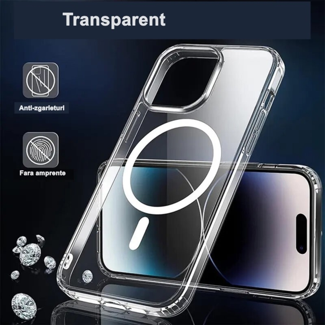 Husa de protectie Vafy compatibila cu Apple iPhone 15, MagSafe Blister, gaura mare camera, transparenta