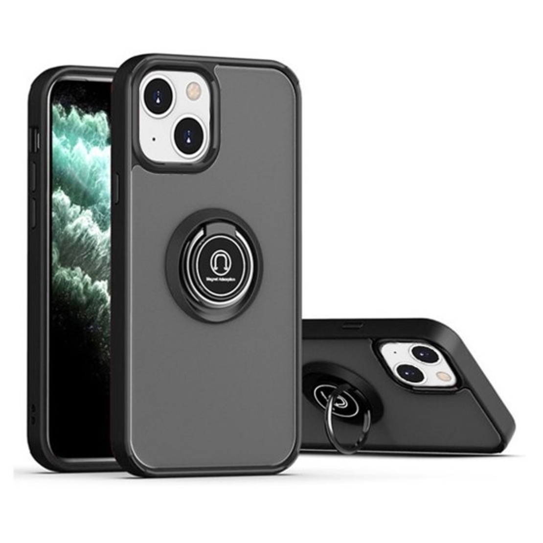 Husa Anti Fall Metal Bracket pentru Apple iPhone 14 Pro Max, Rezistenta la socuri, Margini colorate, Cu inel de prindere magnetic, Vafy, Negru