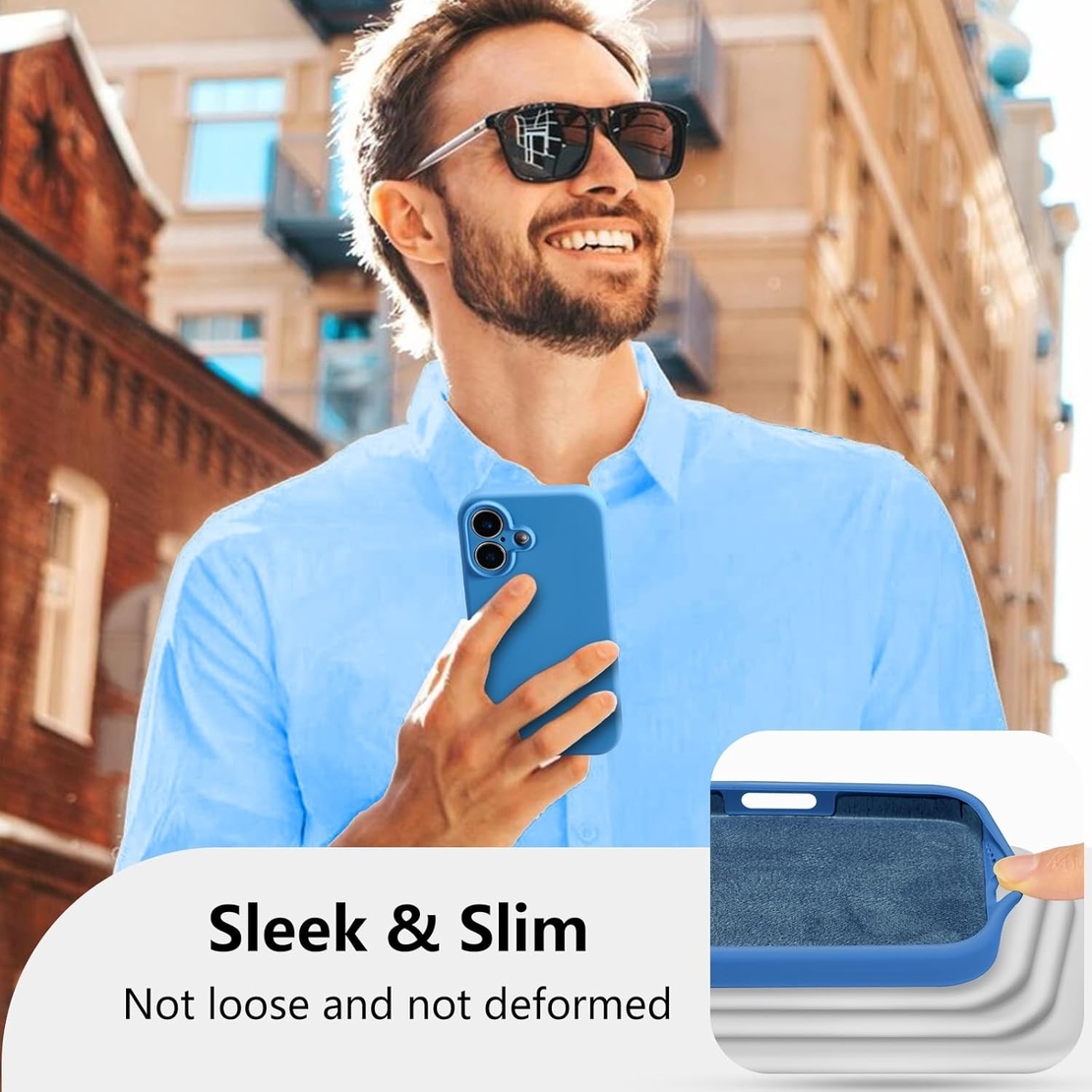 Husa de Protectie, Vafy, pentru iPhone 16 Plus, Liquid Silicone, cu Microfibra pe Interior, Protectie Antisoc, Compatibil Incarcare Wireless, Albastru