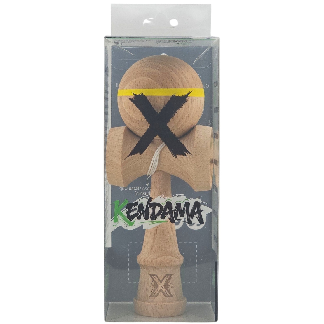 Kendama X Originală, Profesională, Flippy, din Lemn, 18 cm, Model cu Dunga, Galben