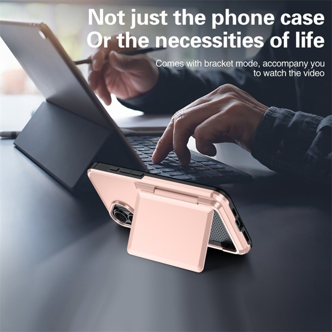Husa de Protectie compatibila Apple iPhone 17, Vafy, Compartiment pentru Carduri, Anti-alunecare, Protectie PC, Rezistenta la Zgirieturi, Rose Gold