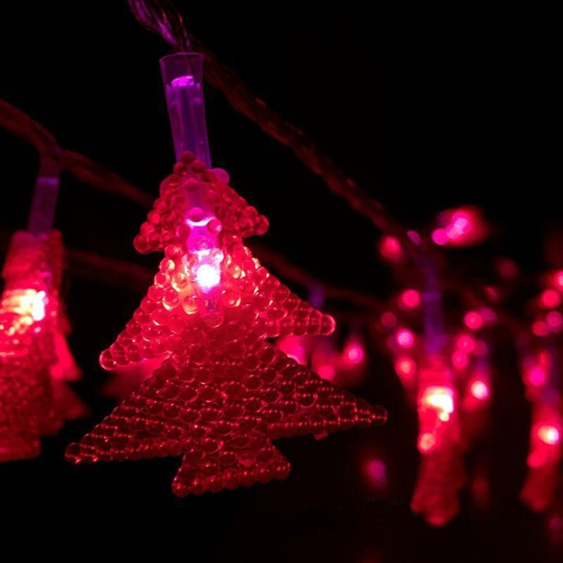 Ghirlanda luminoasa cu bec in forma de brazi, 3 metri, 20 LED-uri, forme din plastic, fir transparent, multicolora