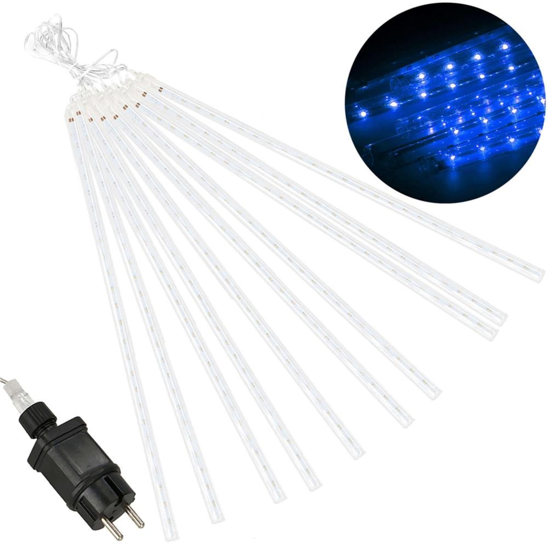 Instalatie de Craciun, 10 tuburi, 50cm, 480 LED, ploaie de meteoriti, albastru