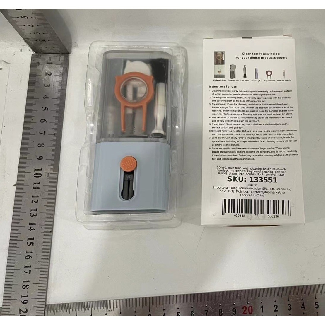 Kit Multifunctional de Curatare Produse Electronice 10in1, Flippy, pentru Laptop, Tastatura, Telefon, Casti, Albastru