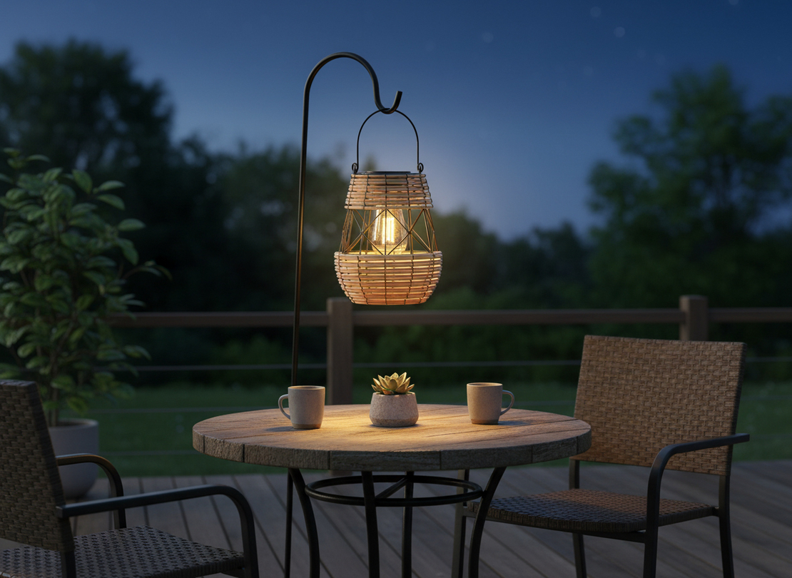 Felinar solar metalic decorativ pentru gradina, 23 cm, bej
