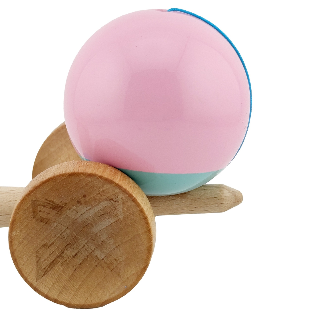 Kendama X Originala, Profesionala, Flippy, Big Cups V2, Super Sticky cu Cupe Mari, Rulment Metalic, din lemn 18 cm, Ata 55 cm, Roz/Verde