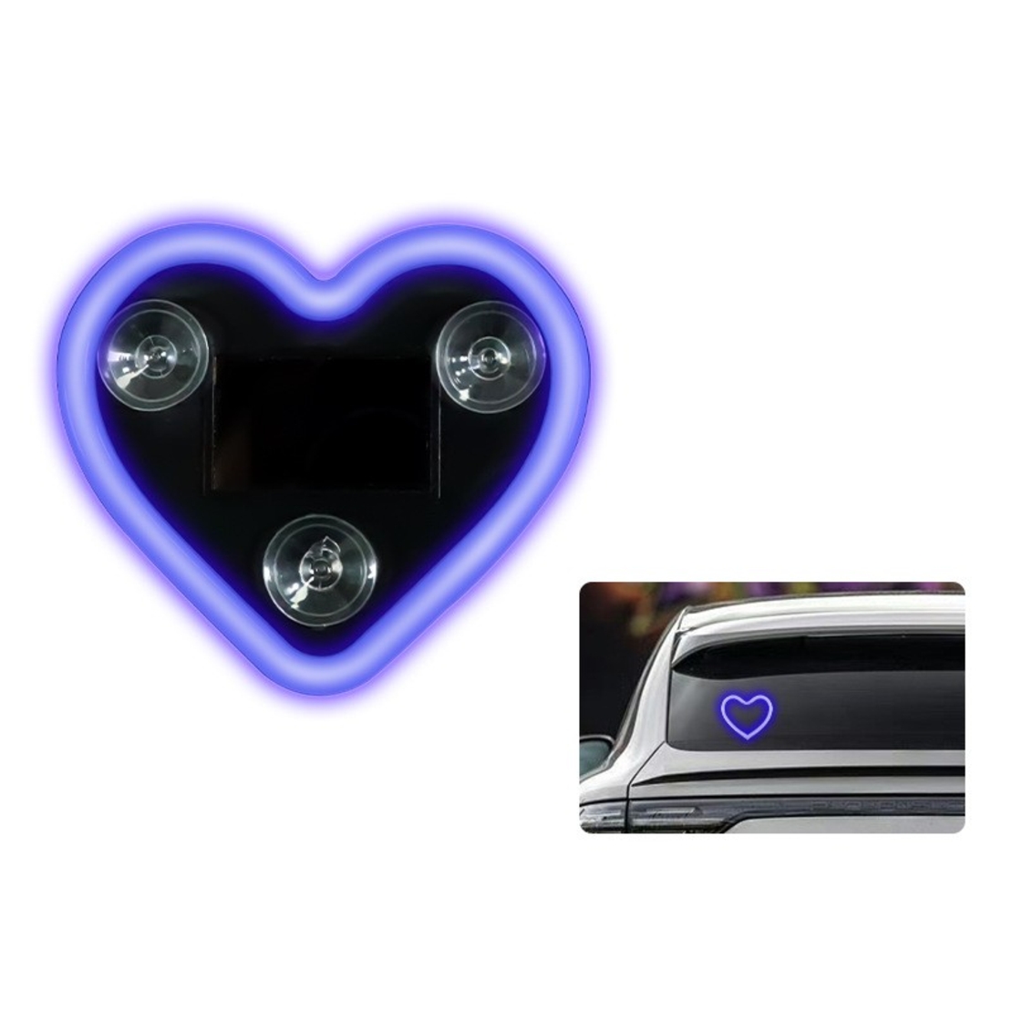 Lumina Auto Ambientala, Flippy, Model Inima, Incarcare Solara/USB, Afisaj Baterie, 9.7 x 8.4 x 1.6 cm, Albastru