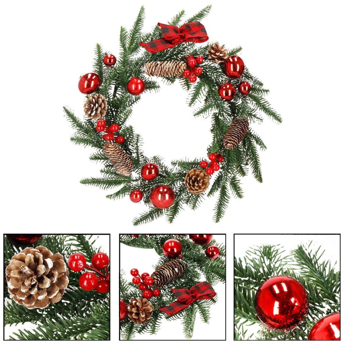 Coronita pentru Craciun, 50 cm, din brad artificial 3D, cu conuri, verde